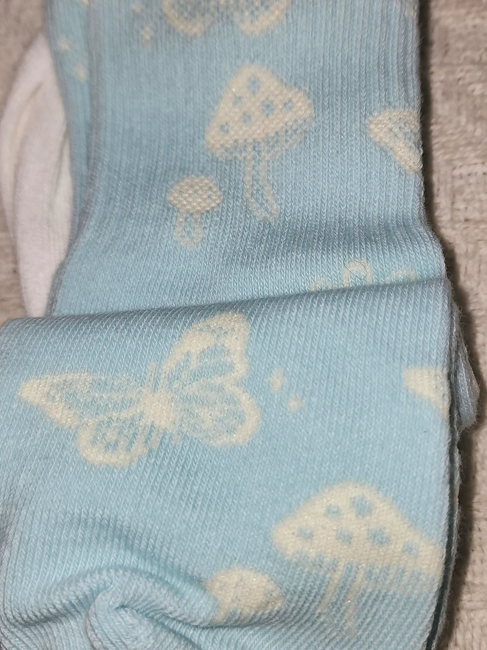 Aeropostale White Crew Socks with Pink and Blue Butterfly Embroidery OS NWT